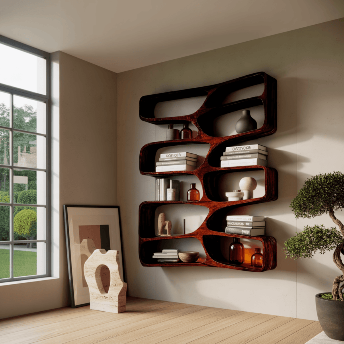 Orren Organic Modern Solid Wood Floating Bookshelf