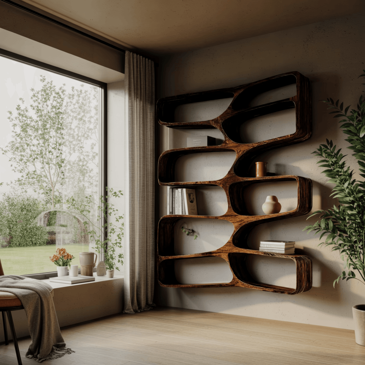 Orren Organic Modern Solid Wood Floating Bookshelf