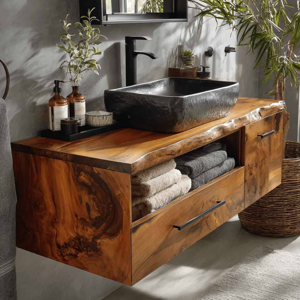 Orsen Live Edge Solid Wood Floating Bathroom Vanity With Drawers