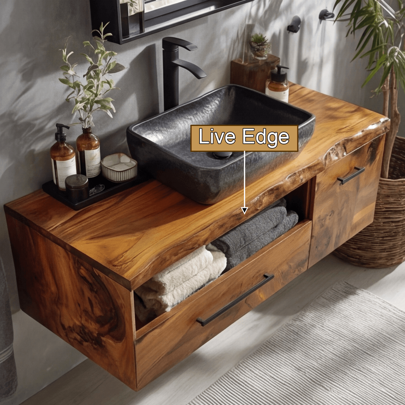Orsen Live Edge Solid Wood Floating Bathroom Vanity With Drawers