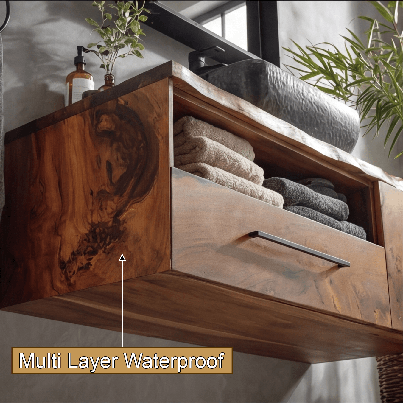 Orsen Live Edge Solid Wood Floating Bathroom Vanity With Drawers