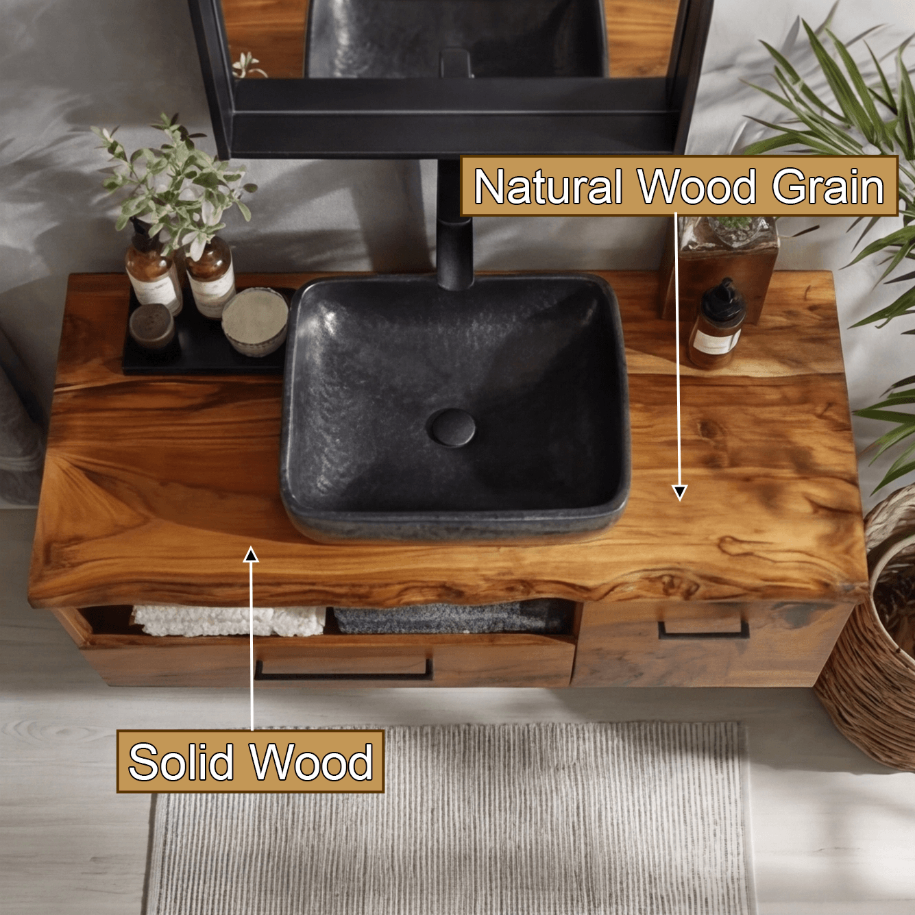 Orsen Live Edge Solid Wood Floating Bathroom Vanity With Drawers