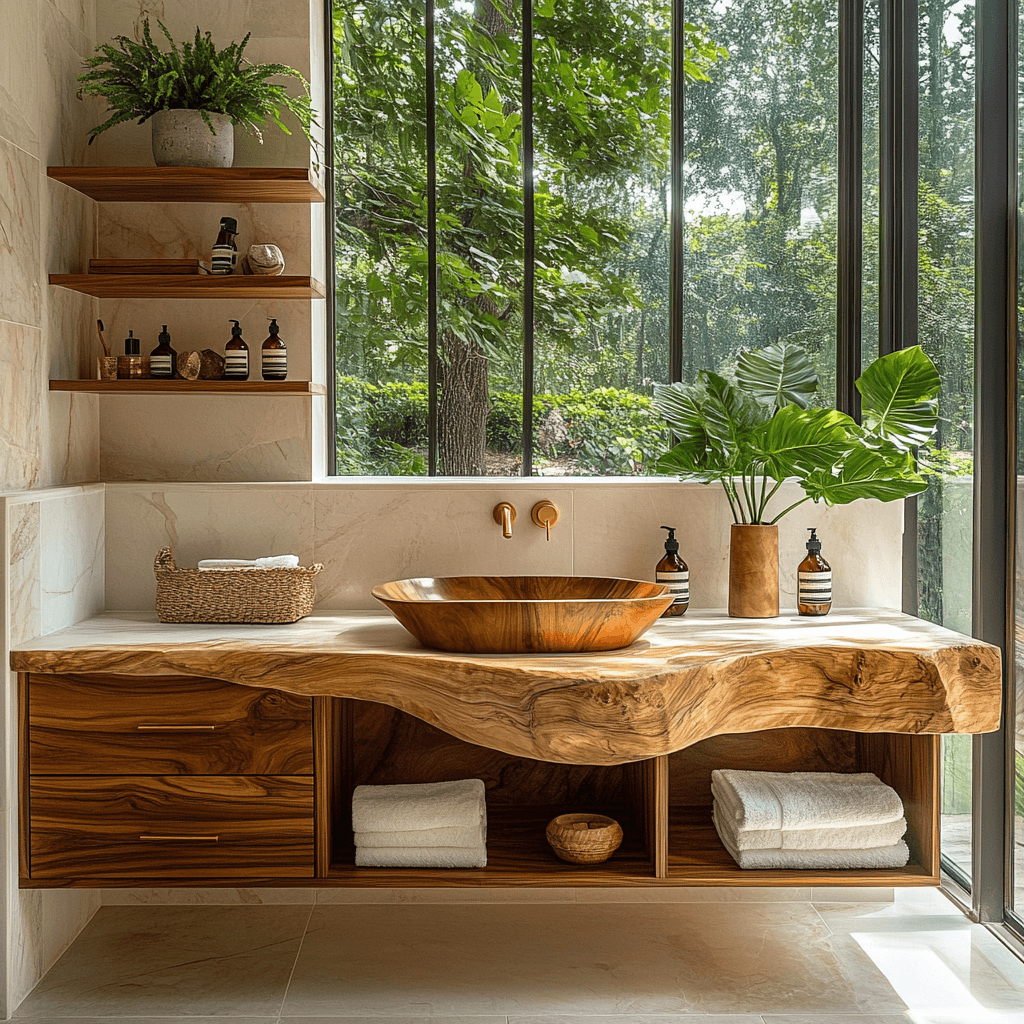Orvessa Live Edge Solid Wood Floating Bathroom Vanity With Drawers