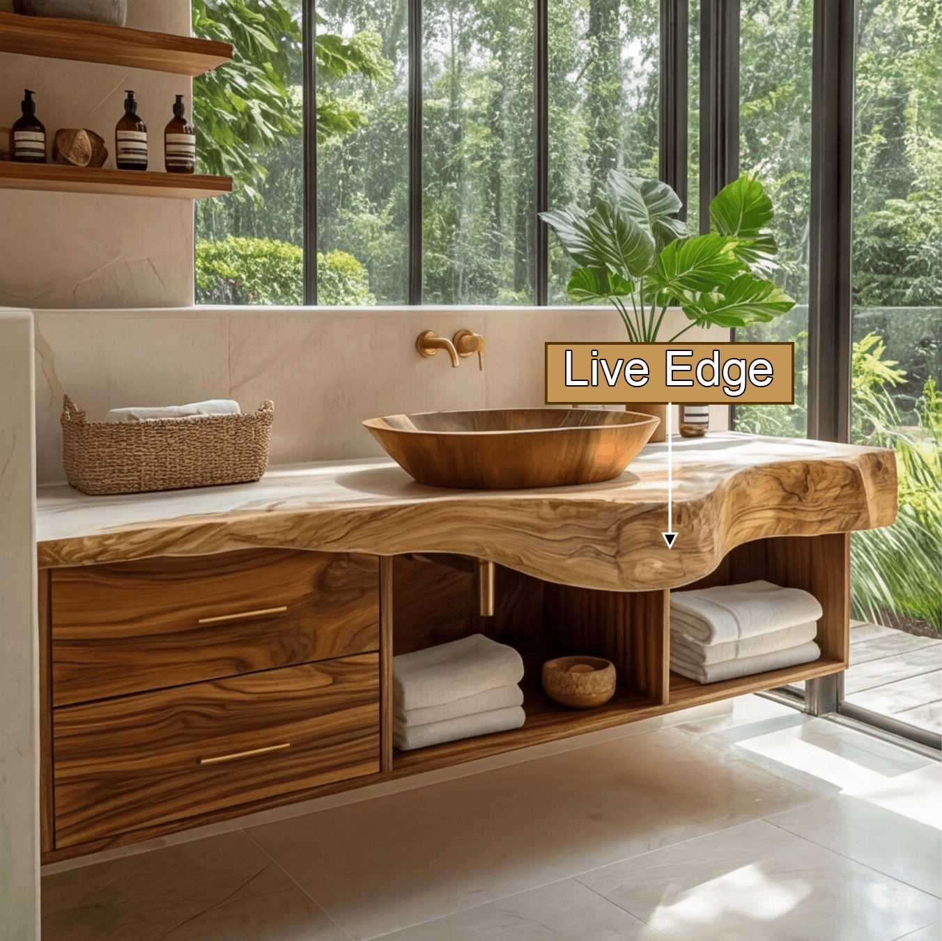 Orvessa Live Edge Solid Wood Floating Bathroom Vanity With Drawers