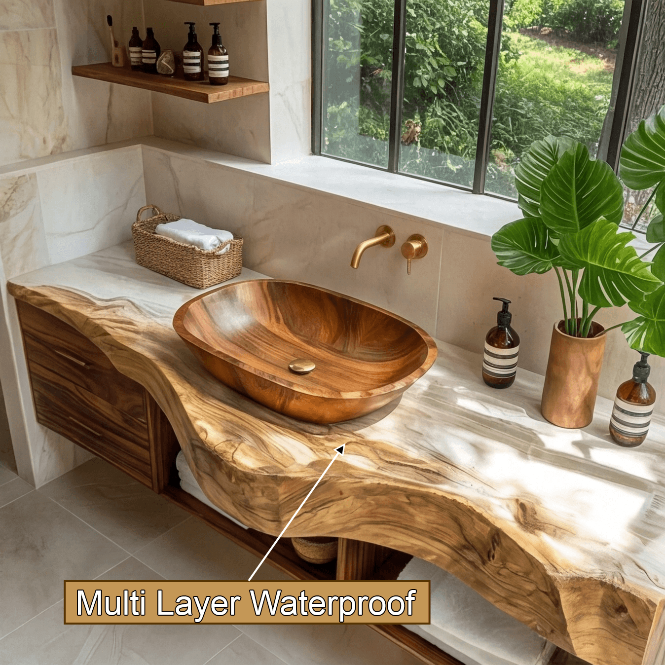Orvessa Live Edge Solid Wood Floating Bathroom Vanity With Drawers