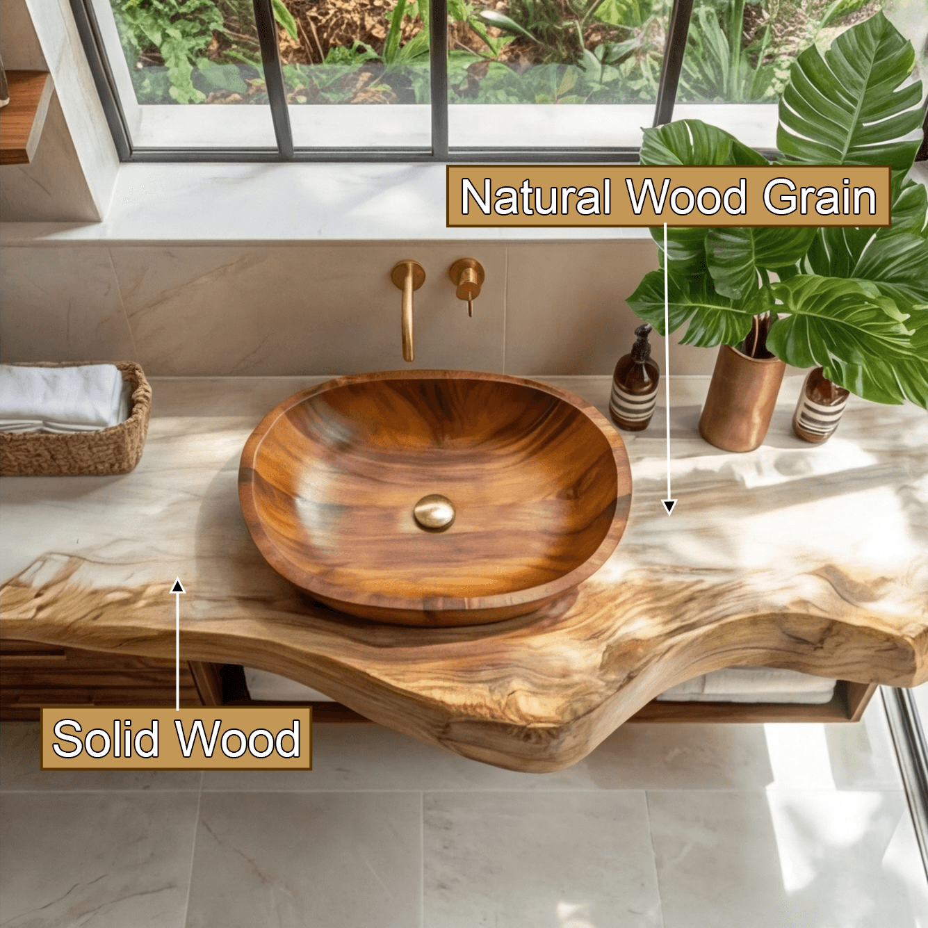 Orvessa Live Edge Solid Wood Floating Bathroom Vanity With Drawers