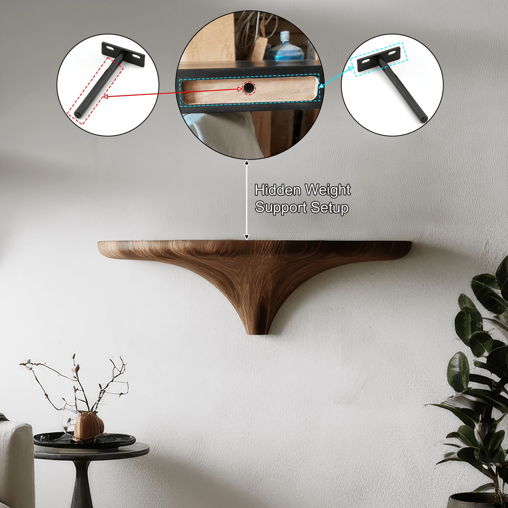 Orvian Sculpted Solid Wood Mushroom Floating Shelf SPA121876