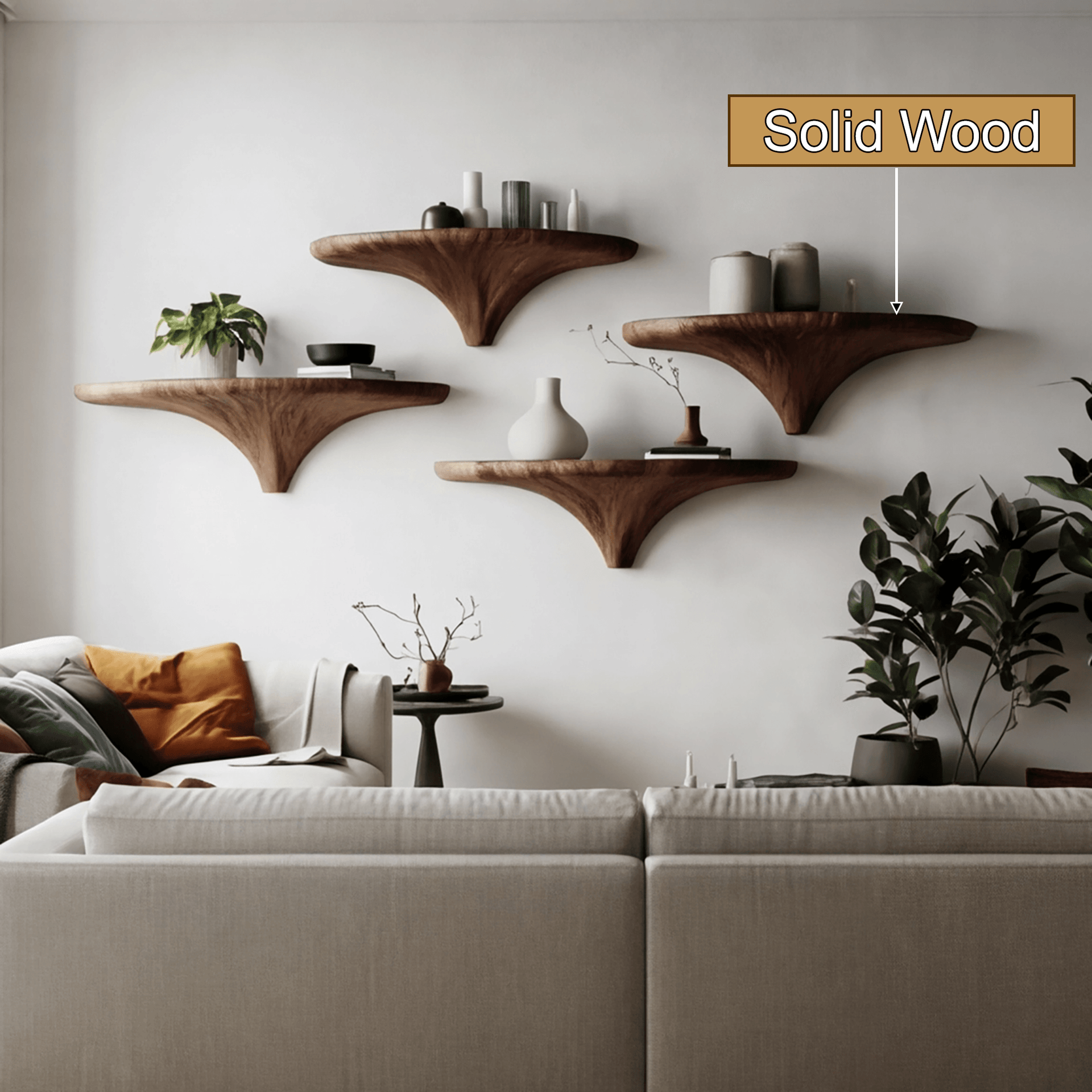 Orvian Sculpted Solid Wood Mushroom Floating Shelf SPA121876