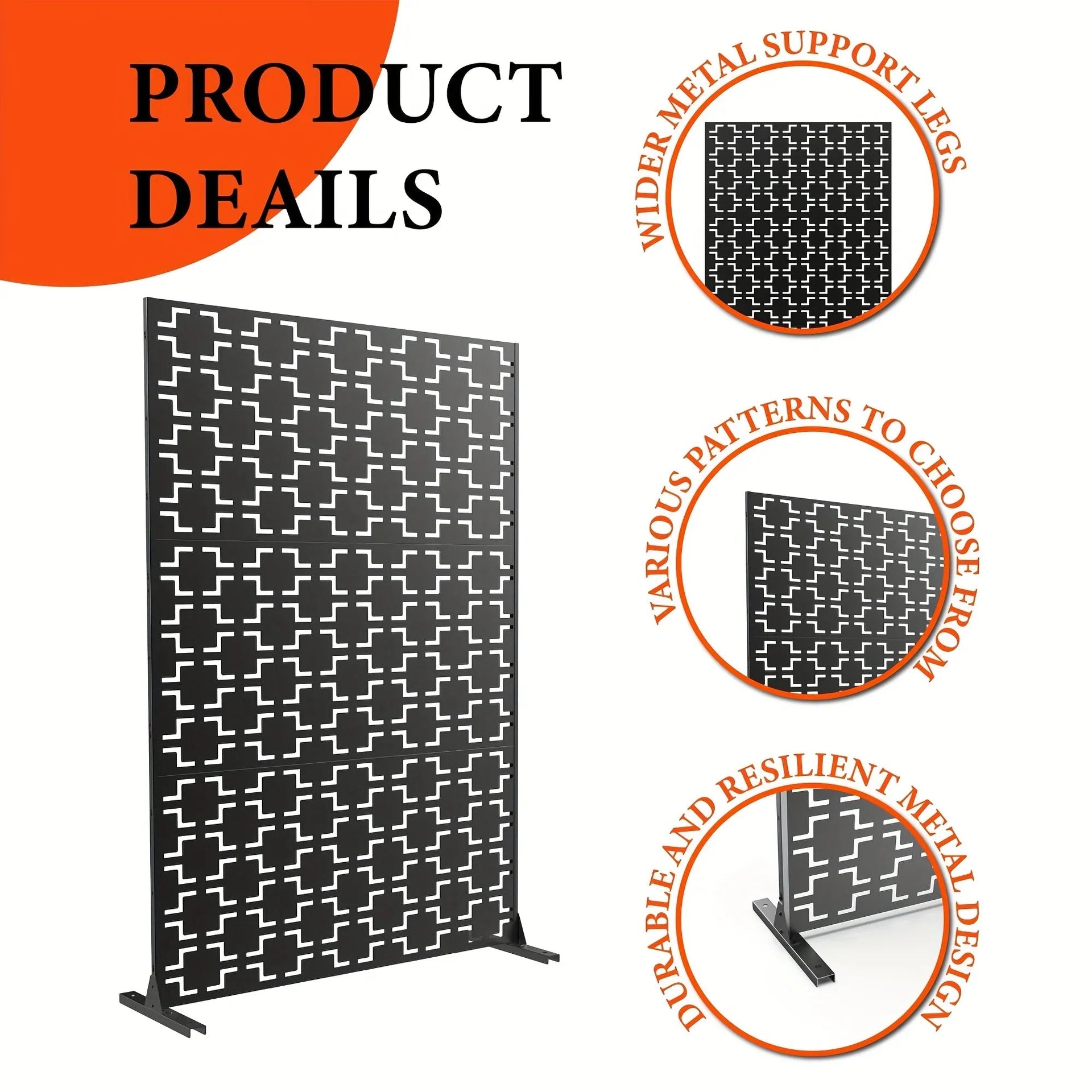 Outdoor Metal Privacy Screen 182.88cm H x 119.38cm W Freestanding Fence & Room Divider with Stand - Heavy-Duty Modern Design, Weather-Resistant Metal Panels with Pattern, Easy Assembly for Patio, Garden, Deck, Balcony, Lawn -