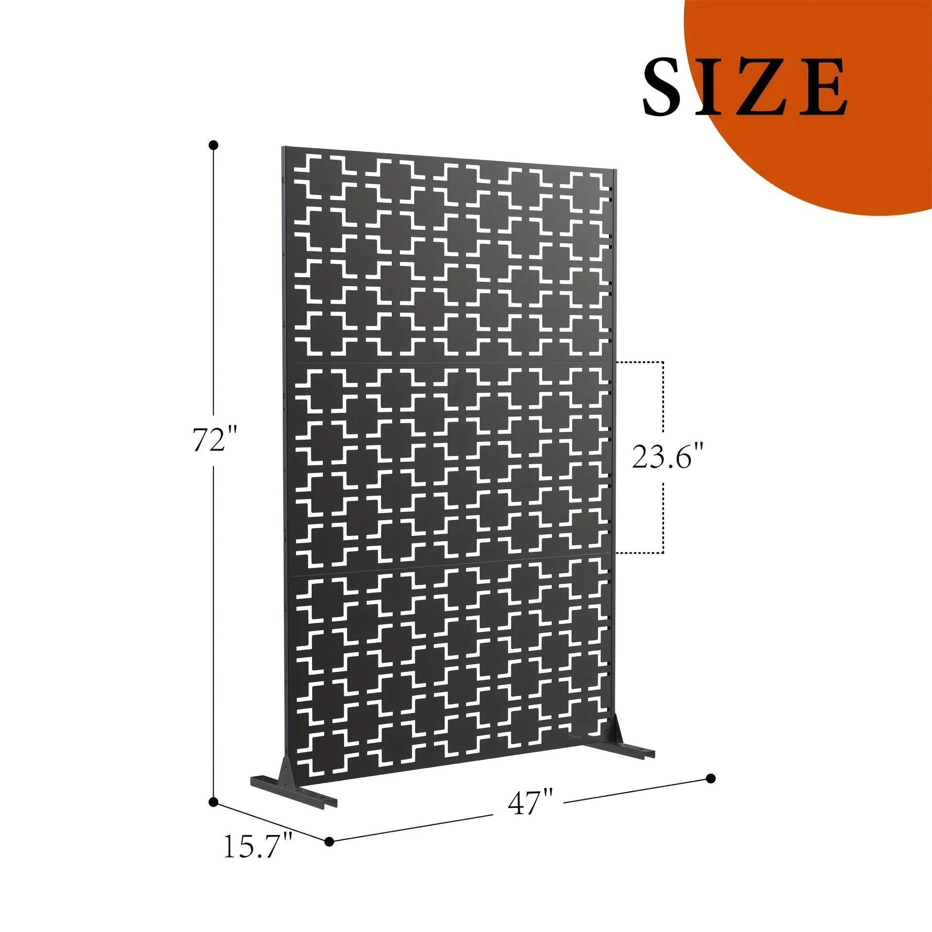 Outdoor Metal Privacy Screen 182.88cm H x 119.38cm W Freestanding Fence & Room Divider with Stand - Heavy-Duty Modern Design, Weather-Resistant Metal Panels with Pattern, Easy Assembly for Patio, Garden, Deck, Balcony, Lawn -