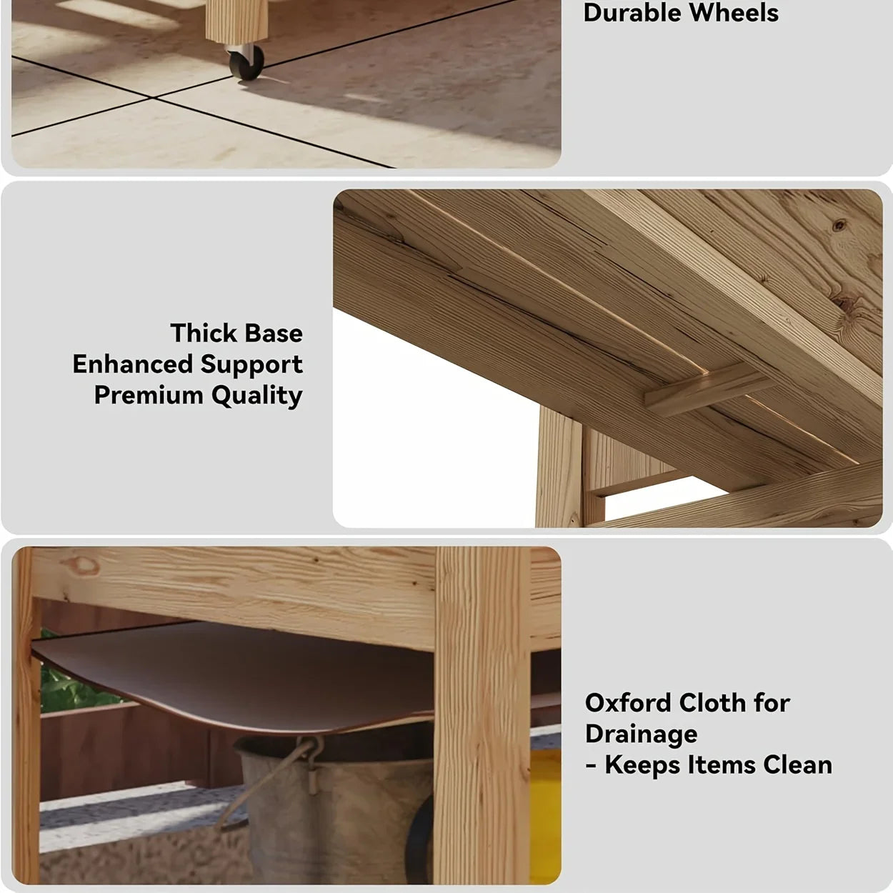 Outdoor Raised Garden Beds with Lockable Wheels Elevated Wooden Growing Bed for Flowers, Vegetables, Planter Box with Legs & Storage Shelf for Backyard, Patio, Balcony, Wooden Garden Bed, Round Raised Garden Bed, Narrow Garde