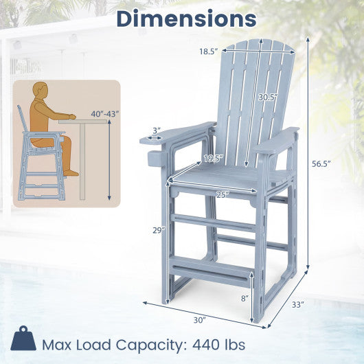Outdoor 29 Inch Height Bar Stool with Backrest and Armrests-Gray