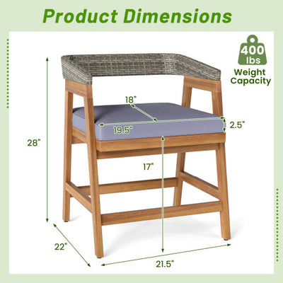 Outdoor Acacia Wood Patio Wicker Dining Chairs Set of 4 with Seat Cushion-Gray