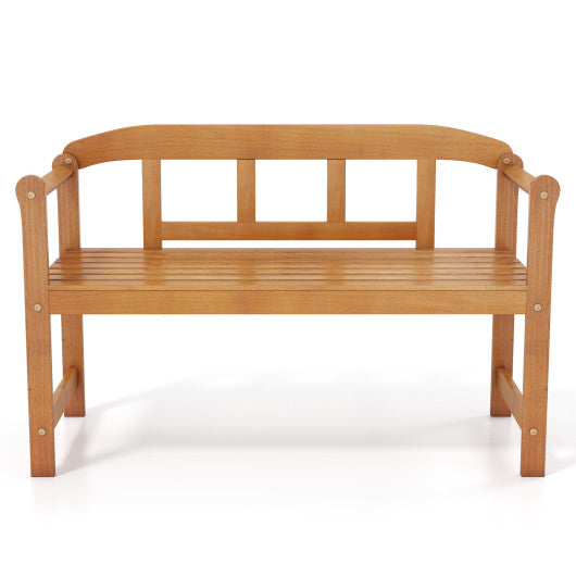 2-Seater Outdoor Acacia Wood Garden Bench with Backrest & Armrests