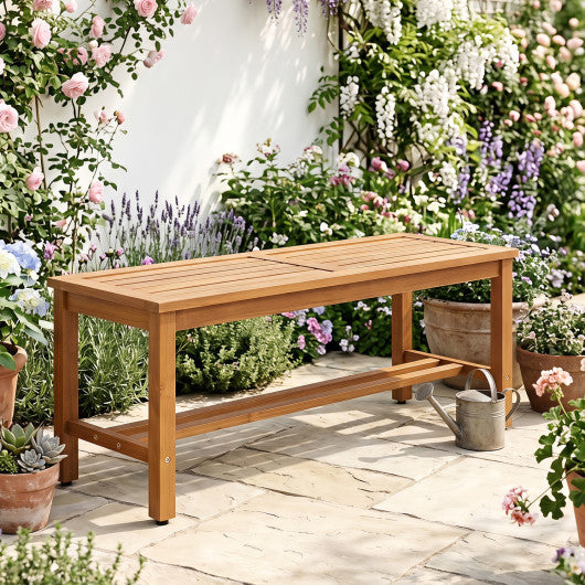 Outdoor Acacia Wood Patio Bench for 2 with Slatted Seat-1 Piece