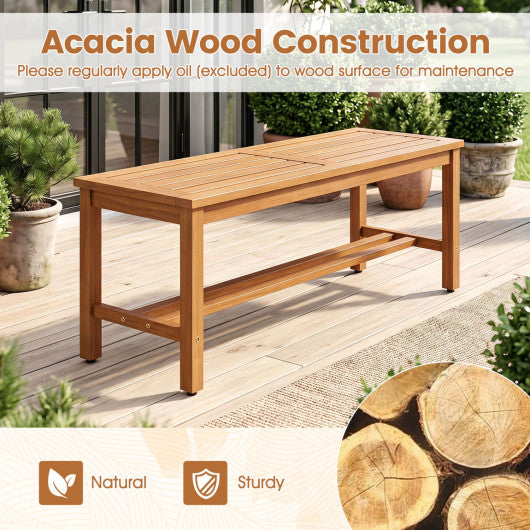 Outdoor Acacia Wood Patio Bench for 2 with Slatted Seat-1 Piece