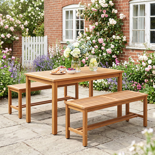 Outdoor Acacia Wood Patio Bench for 2 with Slatted Seat-2 Pieces