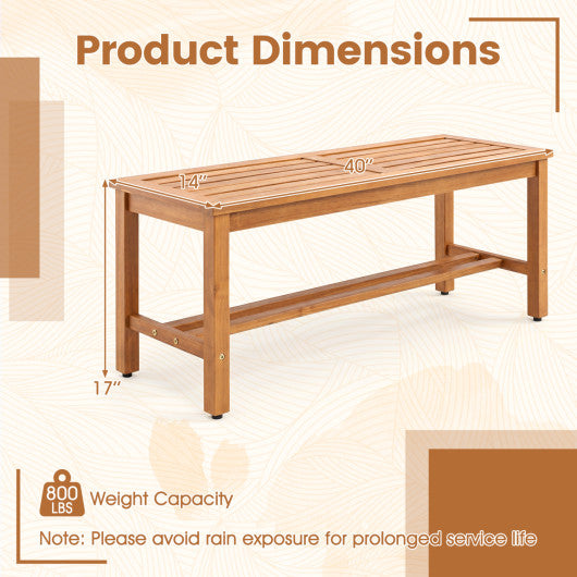 Outdoor Acacia Wood Patio Bench for 2 with Slatted Seat-2 Pieces