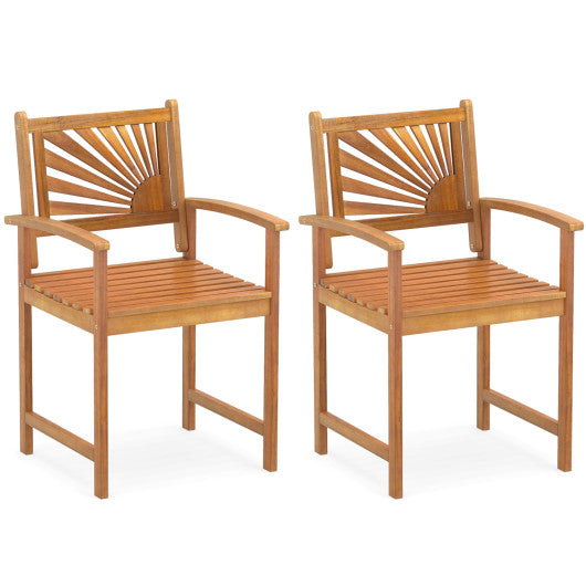 Outdoor Acacia Wood Dining Chairs - Set of 2