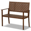 Outdoor All Weather Bench with Solid Rubber Wood Frame and Hand Woven PU Leather-Brown - Brown