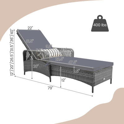 Outdoor Chaise Lounge Chair Patio Recliner with 6-level Backrest-Gray