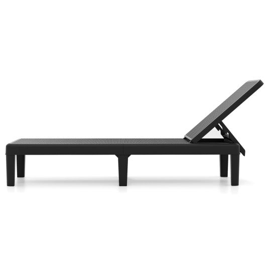 Outdoor Chaise Lounger Chair with Waterproof Rattan Textured PP Surface Set of 2-Black