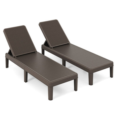 Outdoor Chaise Lounger Chair with Waterproof Rattan Textured PP Surface and 330 lbs Capacity-Brown