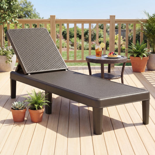 Outdoor Chaise Lounger Chair with Waterproof Rattan Textured PP Surface and 330 lbs Capacity-Brown