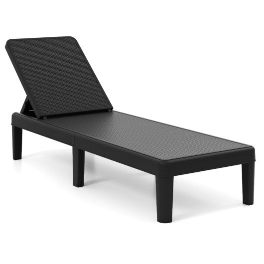 Outdoor Chaise Lounger Chair with Waterproof Rattan Textured PP Surface and 330 lbs Capacity-Black