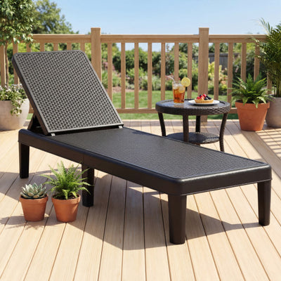 Outdoor Chaise Lounger Chair with Waterproof Rattan Textured PP Surface and 330 lbs Capacity-Black