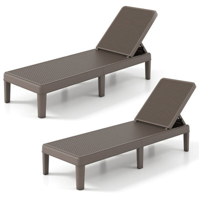 Outdoor Chaise Lounger Chair with Waterproof Rattan Textured PP Surface Set of 2-Brown