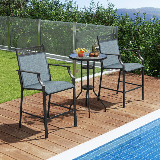 Outdoor Counter Stools Set of 2 Heavy-Duty Barstools with Footrest and Armrests-Blue