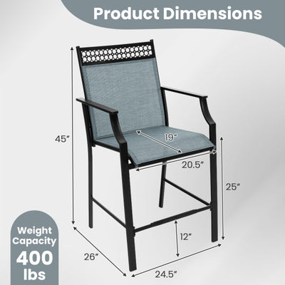 Outdoor Counter Stools Set of 2 Heavy-Duty Barstools with Footrest and Armrests-Blue