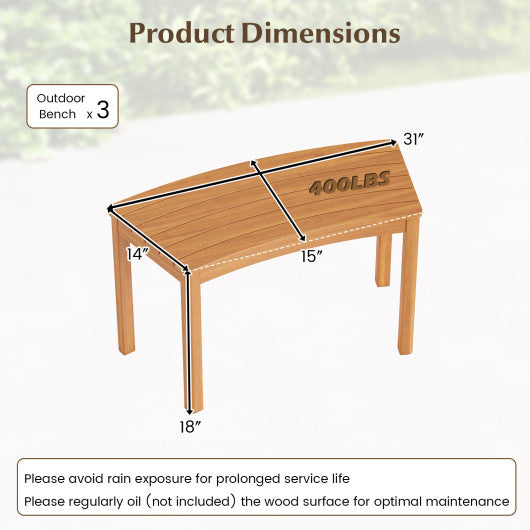 Outdoor Curved Acacia  Wood Bench Set of 2/3/4 for Front Porch-3