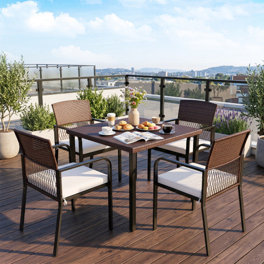 Outdoor Dining Chairs Set of 4 with Padded Cushion and Adjustable Feet for Patio-Beige