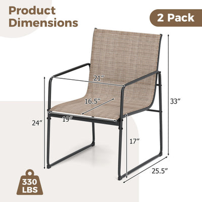 Outdoor Dining Chairs Set of 2 Patio Furniture Chair with Breathable Seat and Backrest-Brown