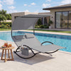 Outdoor Dual Rocker Sunbed 2-Person Canopied Patio Lounger with Detachable Headrests-Gray