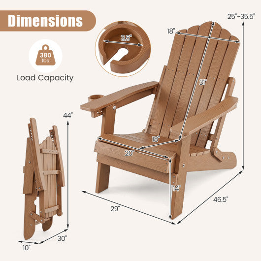 Outdoor Folding Adirondack Chair with Cup Holder and 5-Level Backrest-Coffee