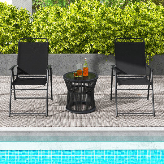 Outdoor Folding Sling Chairs Set of 4 with Armrest and Backrest-Black