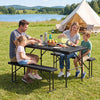 Outdoor Folding Table Bench Set w All-Weather HDPE Tabletop and Sturdy Metal Frame-Black