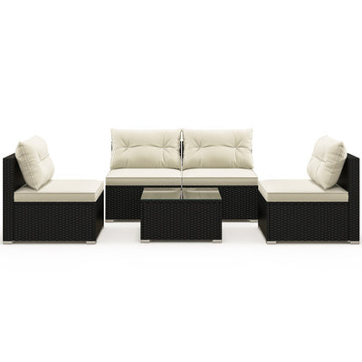 5 Pieces Outdoor Patio Furniture Set with Cushions and Coffee Table