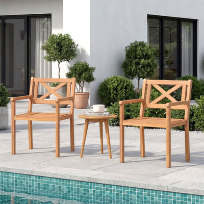 Outdoor Garden Acacia Wood Patio Dining Chairs for Porch-Set of 2