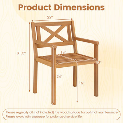 Outdoor Garden Acacia Wood Patio Dining Chairs for Porch-Set of 2