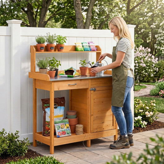 Outdoor Garden Wooden Work Station Potting Bench