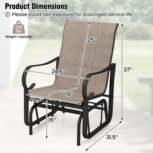 Outdoor Glider Chairs Set of 2 with High Backrest Breathable Mesh Fabric and Metal Frame-Black and Brown