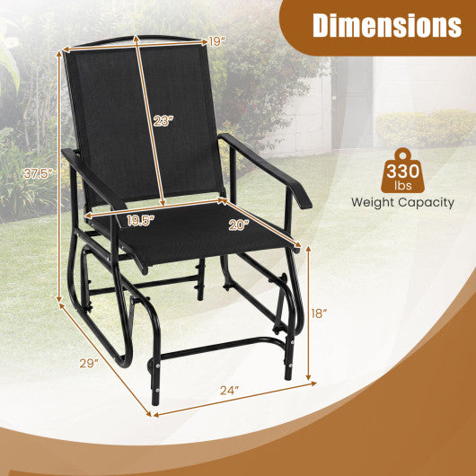 Outdoor Glider Chair with Metal Frame and Armrests-Black