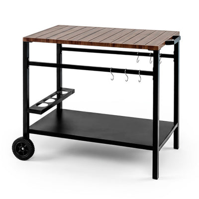 Outdoor Grill Cart with Spice Rack and Hooks for Patio and Garden-Brown