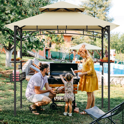 8 x 5 Feet Outdoor Grill Gazebo with 2 Side Shelves and 10 Hooks-Beige