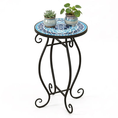Outdoor Indoor Steel Accent Plant Stand Cobalt Table-Blue