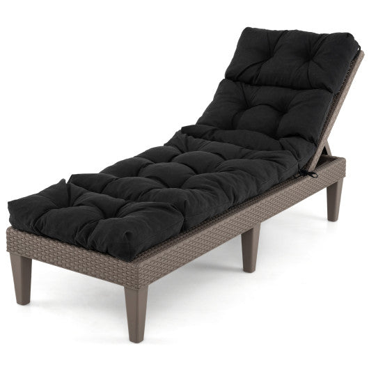 Outdoor Lounge Chaise Cushion with String Ties for Garden Poolside-Black